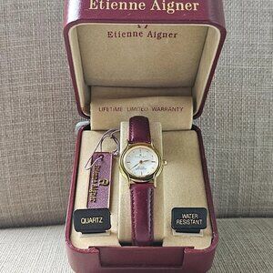 Etienne Aigner Ladies Wristwatch Burgundy Leather Strap Analog Quartz Watch box